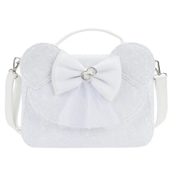 NEW SET Loungefly Minnie Mouse Sequin Wedding Crossbody Bag and wallet - Picture 5 of 16